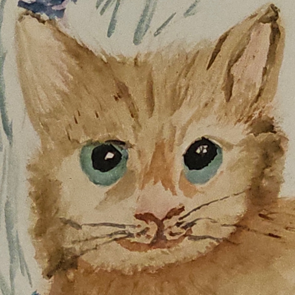 "GINGER CAT" signed by Ice Rime, a watercolor that has been matted and framed